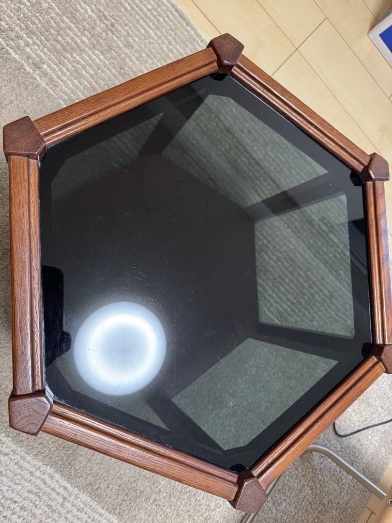 サイドテーブル・ナイトテーブル・ローテーブル BROOKS HEXAGON TABLE BLACK GLASS