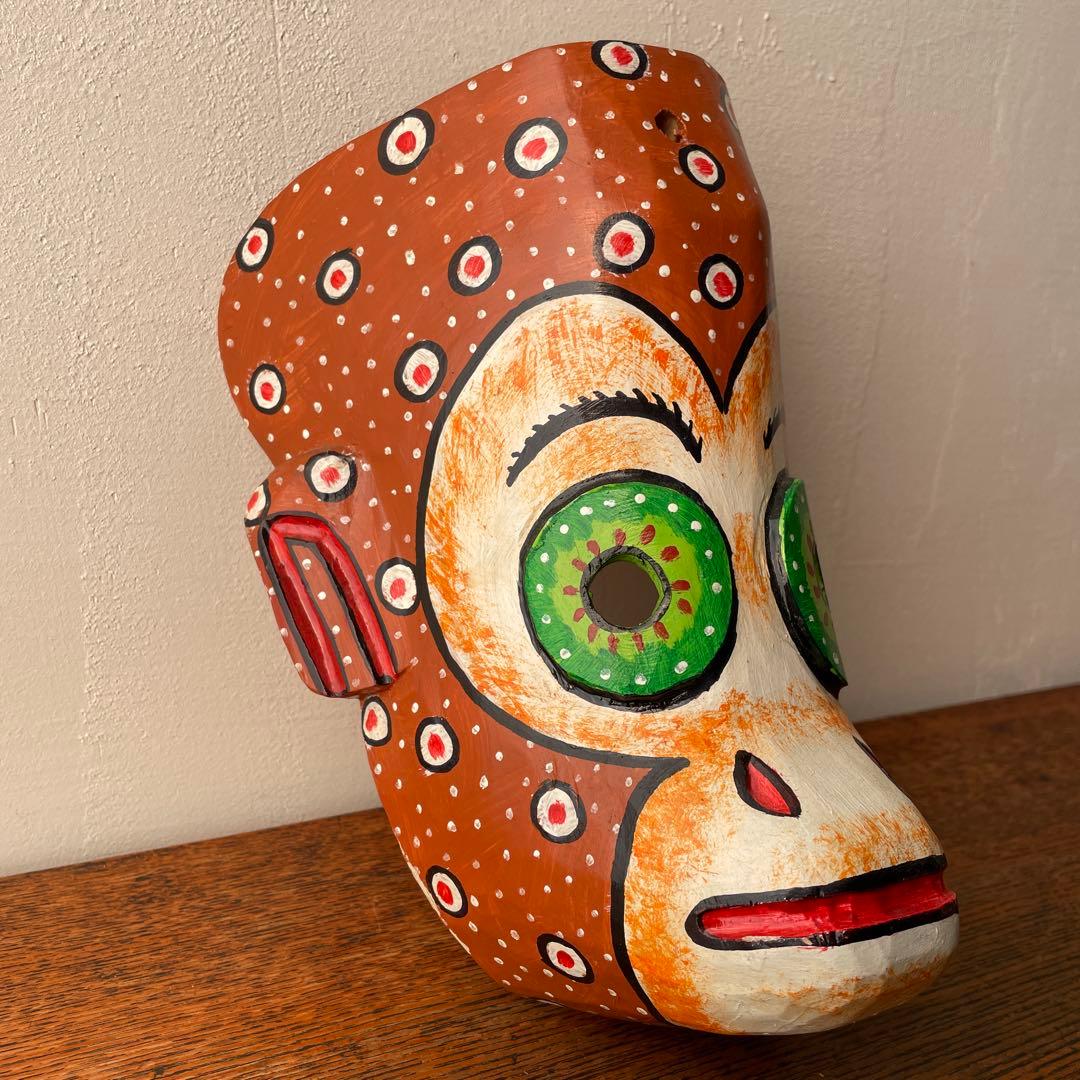 ご確認用　木製　木彫り　猿　マスク　お面南米　メキシコ　壁掛け　カラフル　手描き