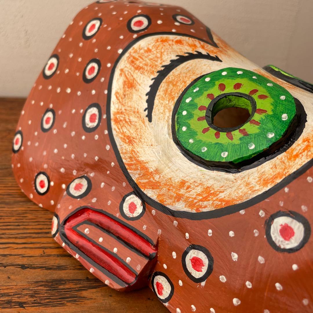 ご確認用　木製　木彫り　猿　マスク　お面南米　メキシコ　壁掛け　カラフル　手描き