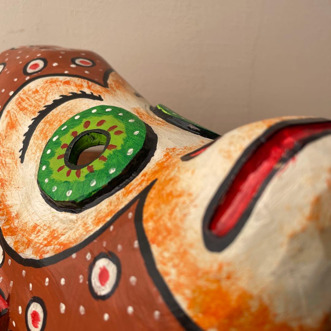ご確認用　木製　木彫り　猿　マスク　お面南米　メキシコ　壁掛け　カラフル　手描き