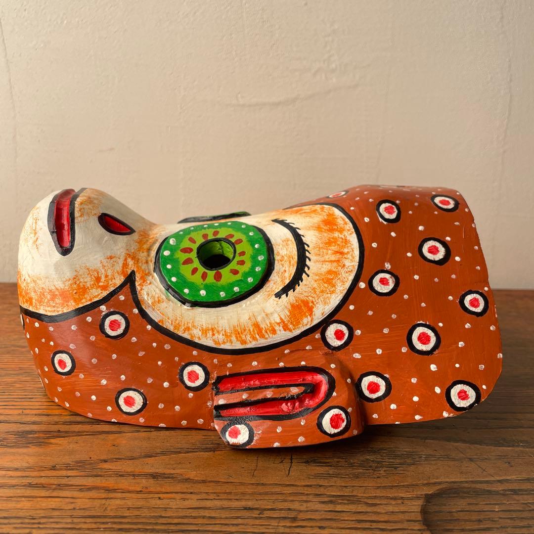 ご確認用　木製　木彫り　猿　マスク　お面南米　メキシコ　壁掛け　カラフル　手描き