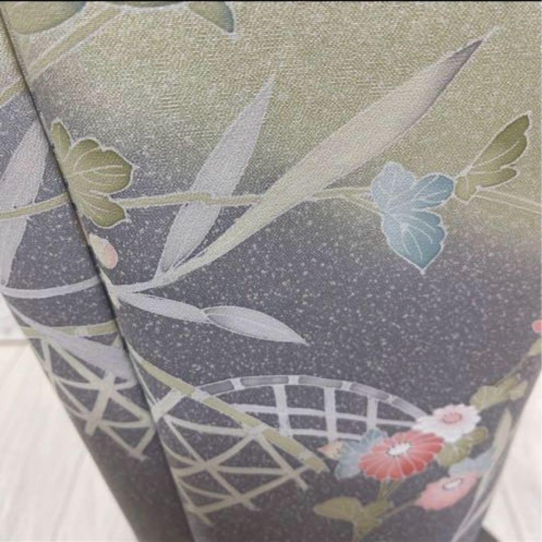 夏着物正絹 叩き染め お花柄 訪問着 一つ紋 帯セット