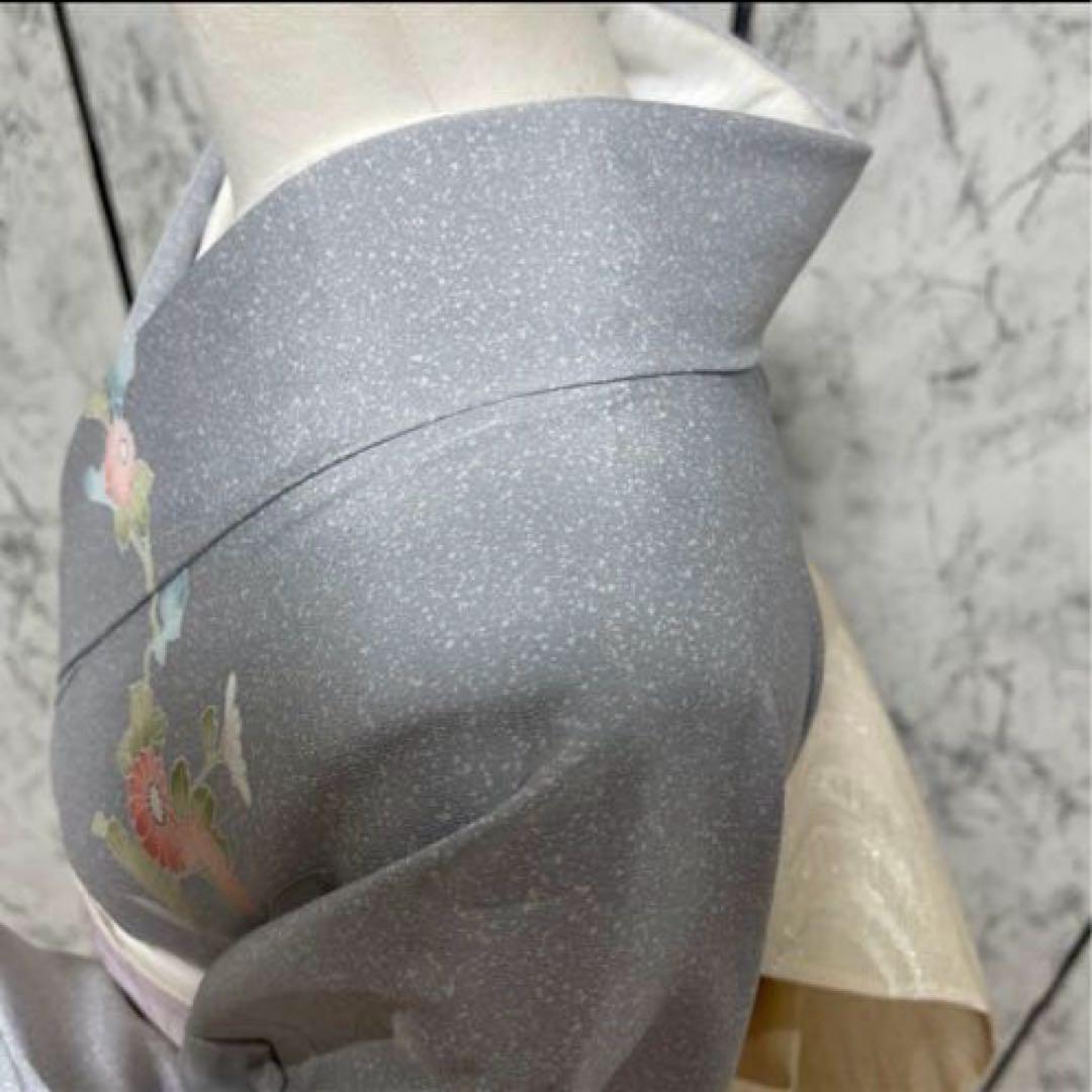 夏着物正絹 叩き染め お花柄 訪問着 一つ紋 帯セット