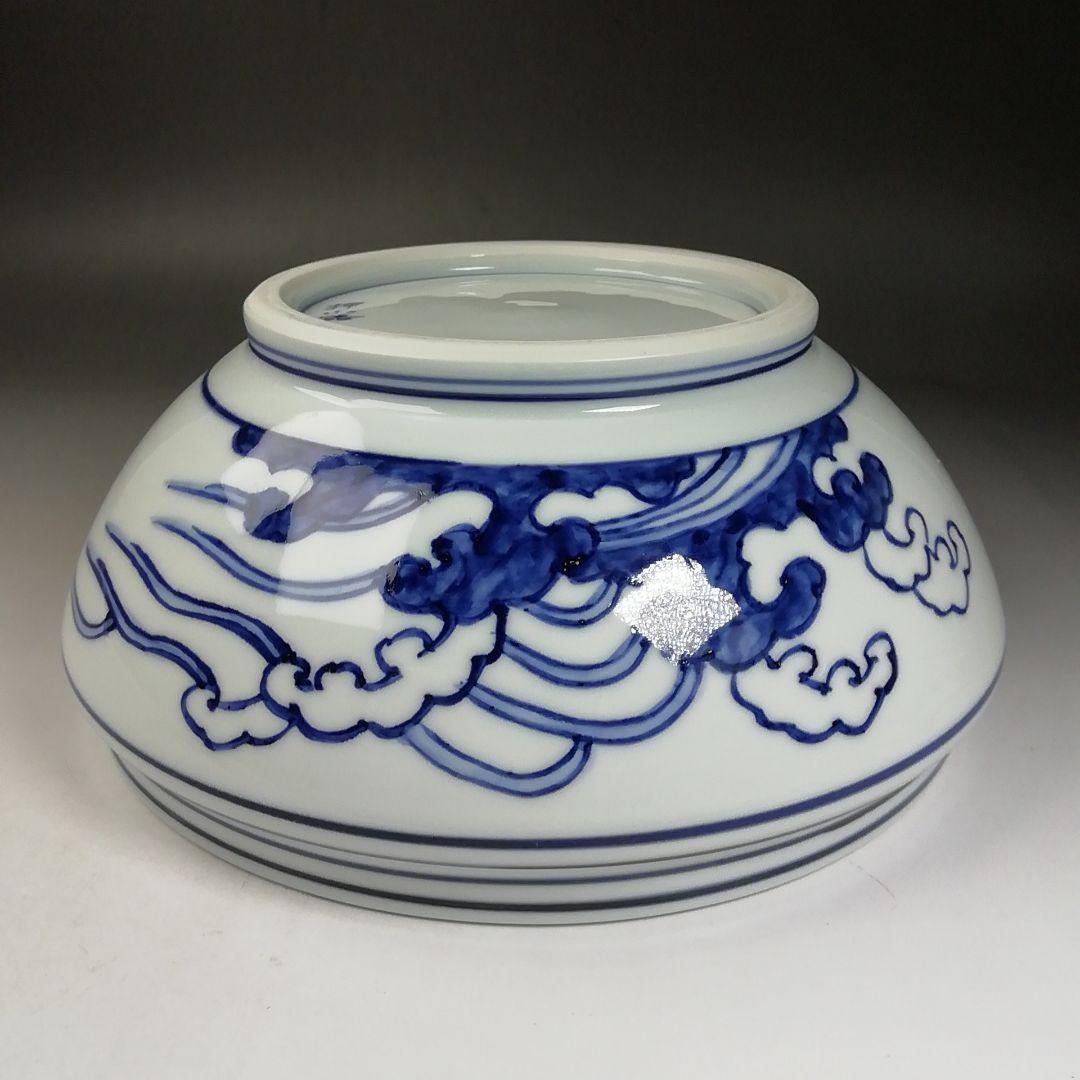 Ｗ３２　水指　『染付　桜川』『押小路窯　庄左ェ門』　共箱　茶道具