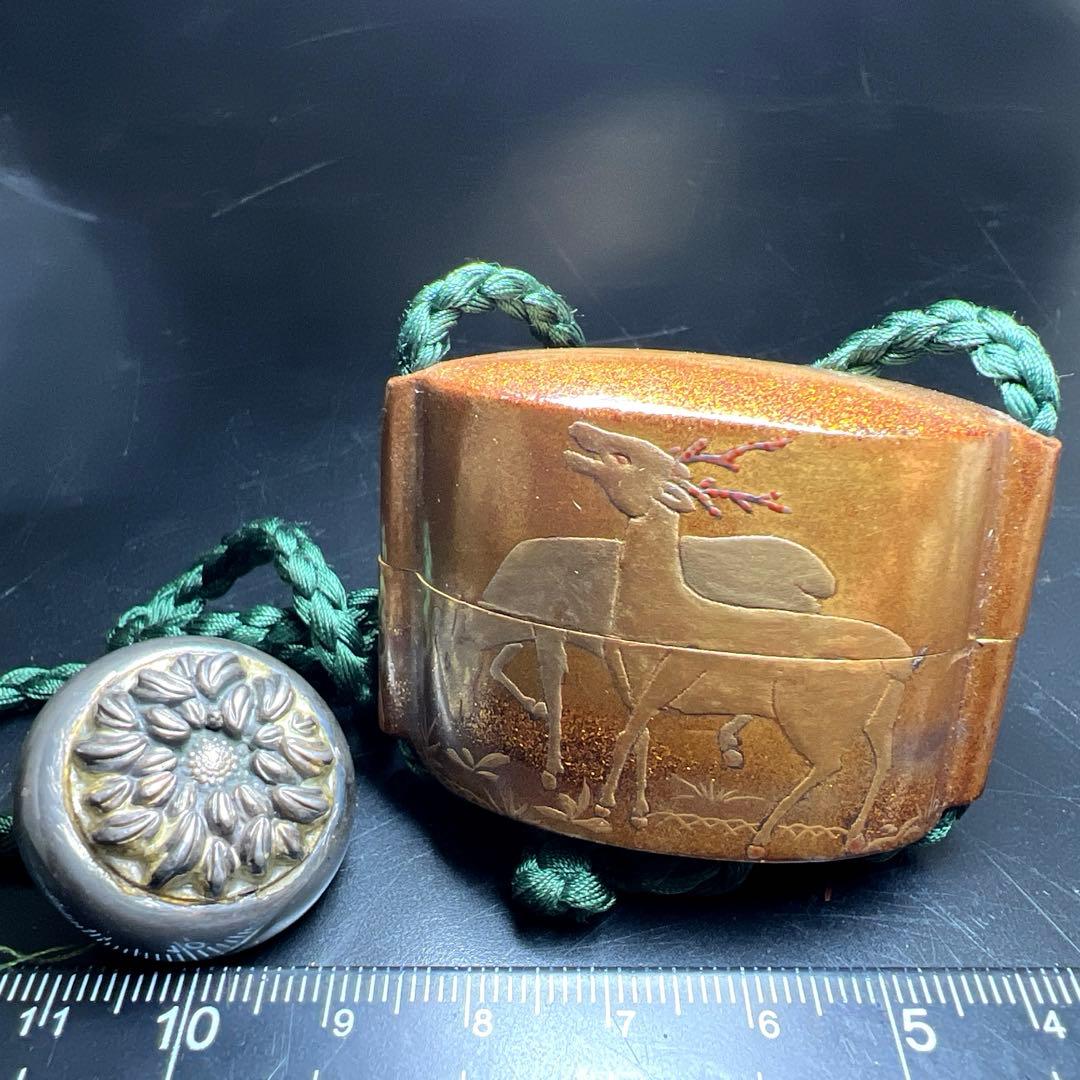 翠香銘　蒔絵印籠　木箱付　32g 東Y7-1119☆2Fトカサ