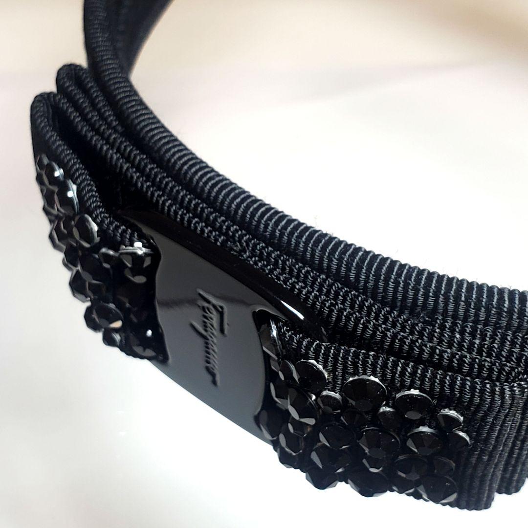 【箱つき☆極美品】フェラガモ ブラック×ブラックビジュー カチューシャH-008
