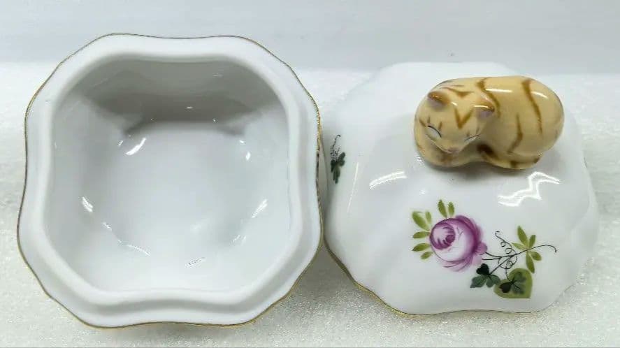 美品　ヘレンド HEREND タマゴボックス ウィーンの薔薇 猫