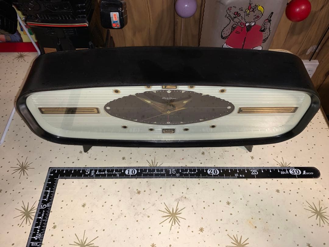 昭和レトロ　動作品　リズム時計　ゼンマイ式　ミッドセンチュリー　ロカビリー