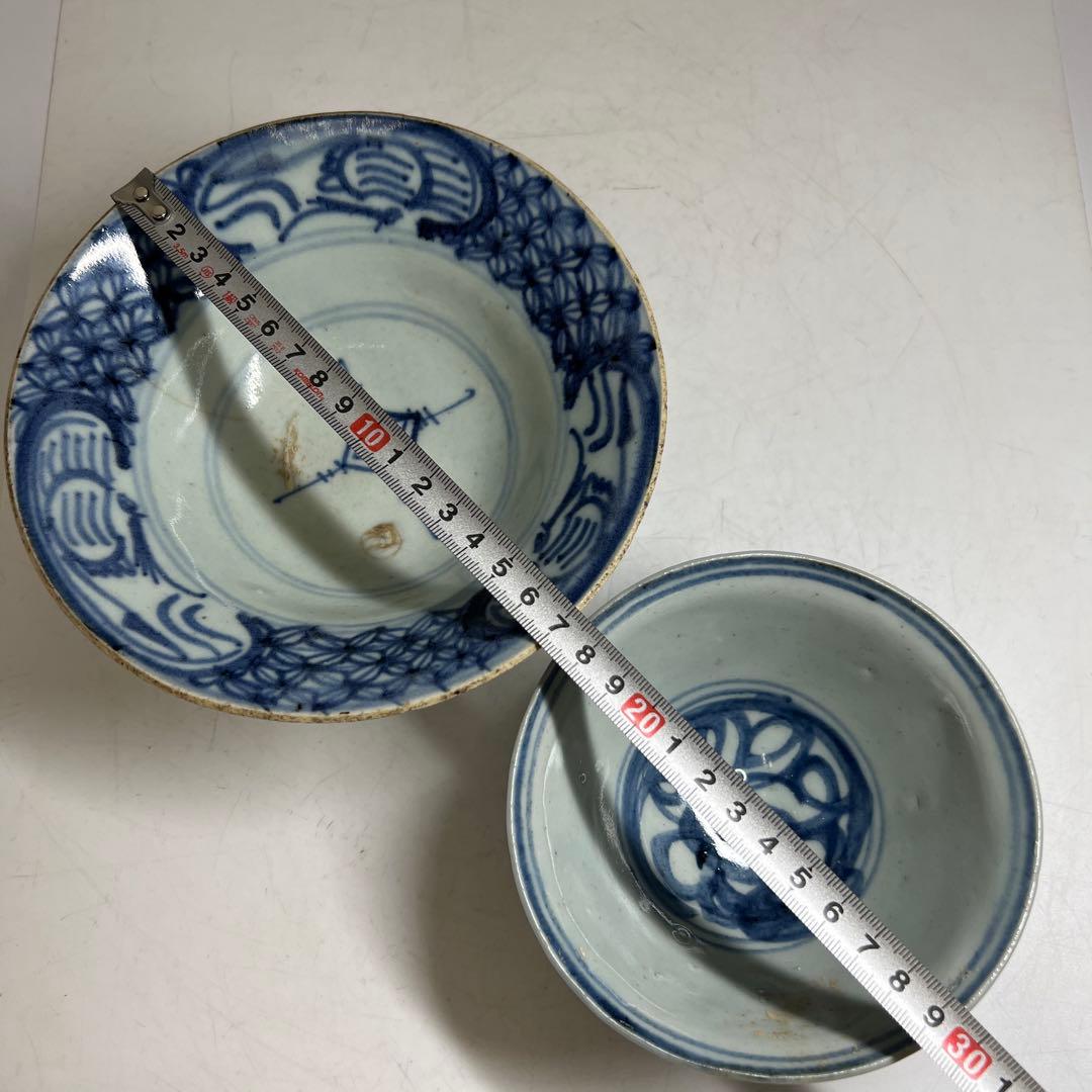 中国古玩　新渡中鉢2客　口径約17/12.7㎝　東Y7-0804①