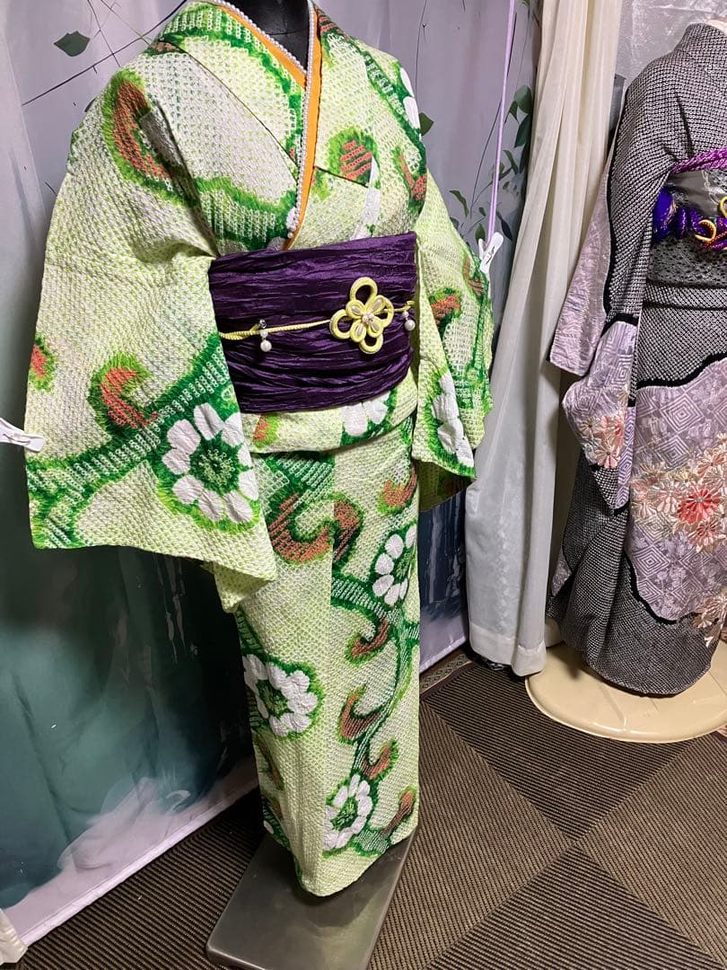 い*ふ様 オークション有松鳴海総絞り浴衣のみ緑、158±5