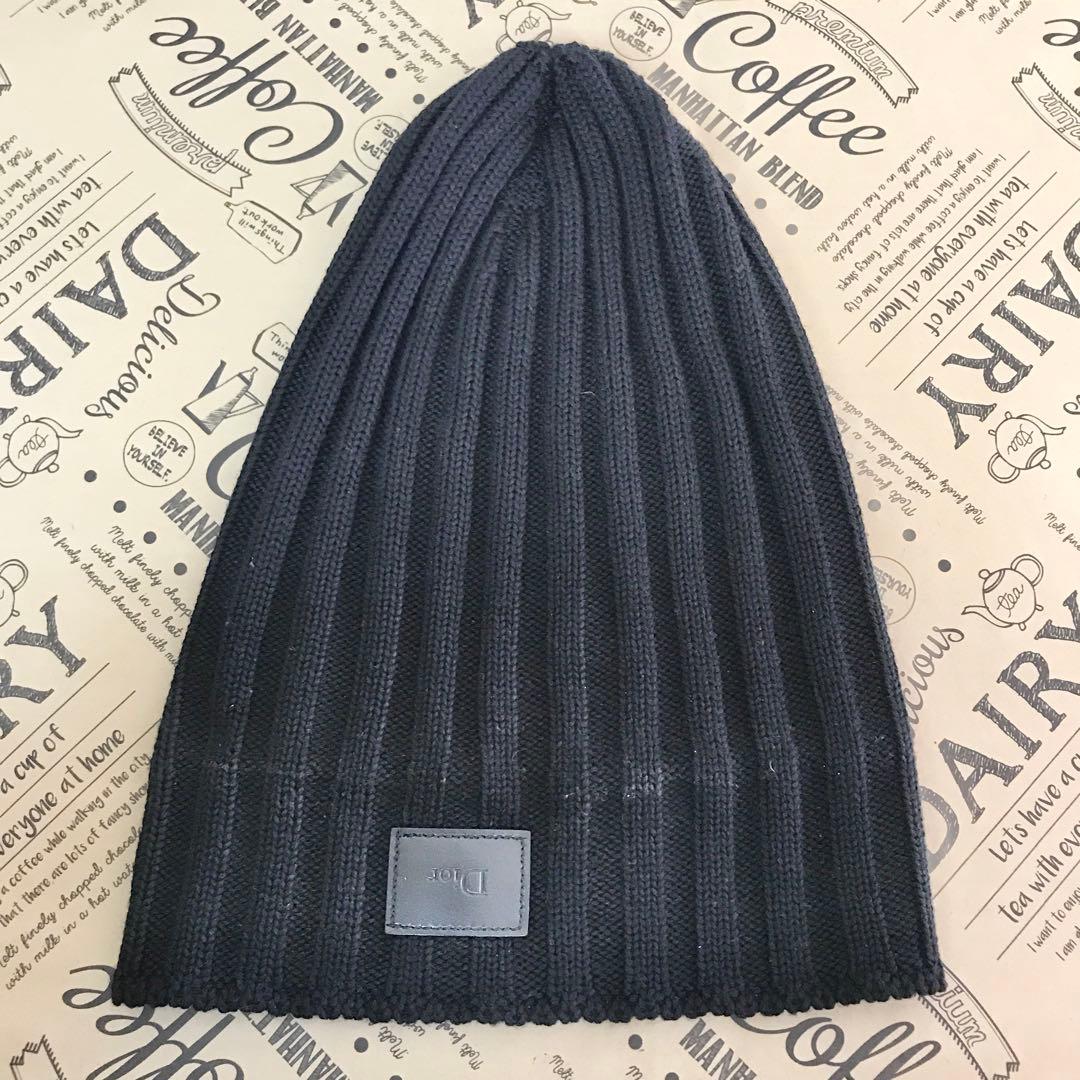 ディオール ニット帽 ディオールロゴ ブラック ウール100％ H1011