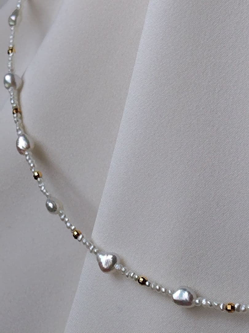 K18 アコヤ真珠ケシパール、あこや砂芥子パールの、オメガ風ネックレス