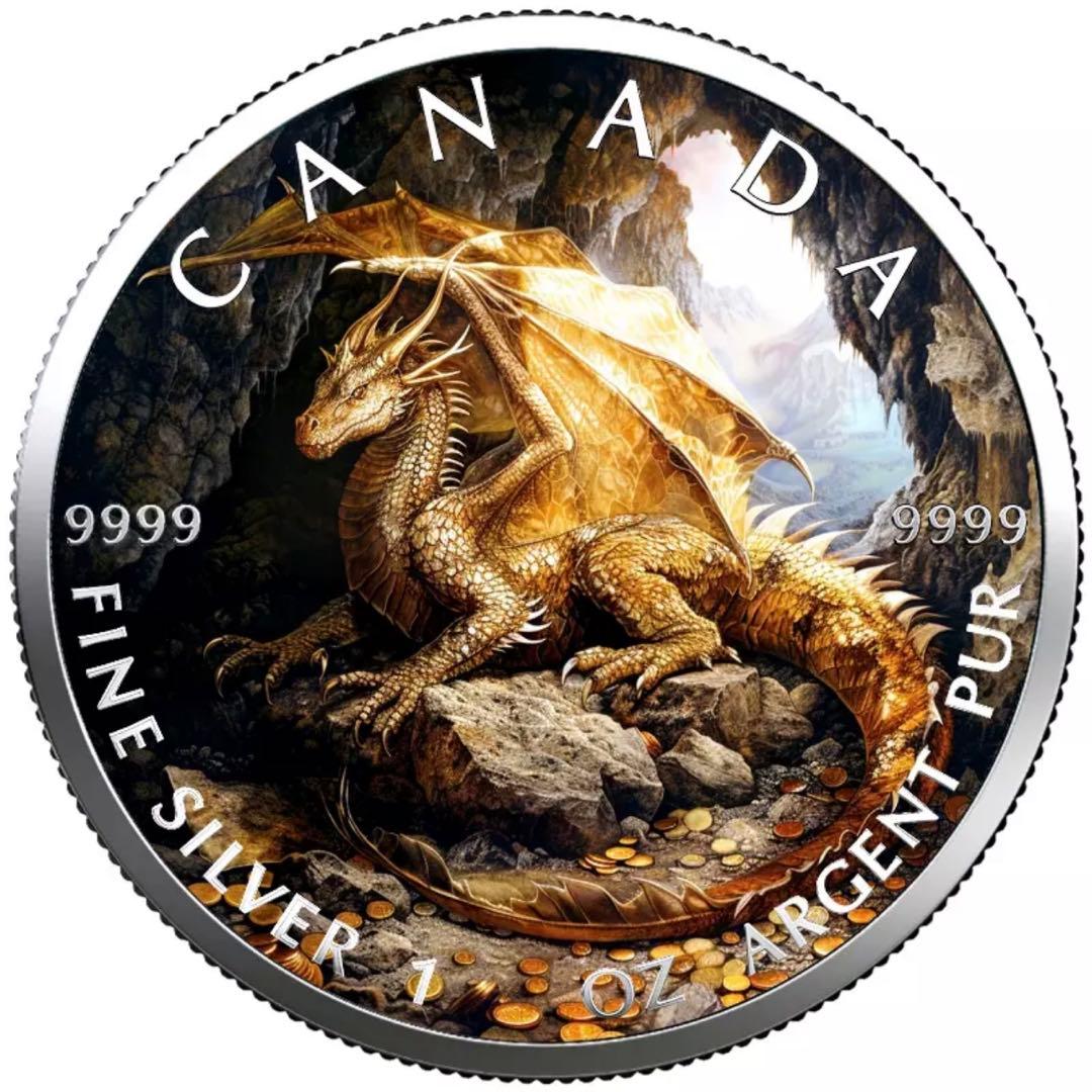 世界100枚限定！ メイプルリーフ 銀貨 カラー ゴールデンドラゴン 1オンス