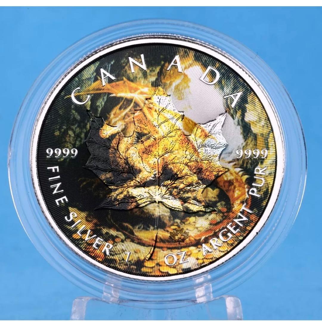 世界100枚限定！ メイプルリーフ 銀貨 カラー ゴールデンドラゴン 1オンス