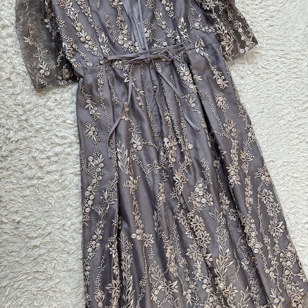 美品 niana 刺繍レース バックリボン パーティードレス 二次会 LL