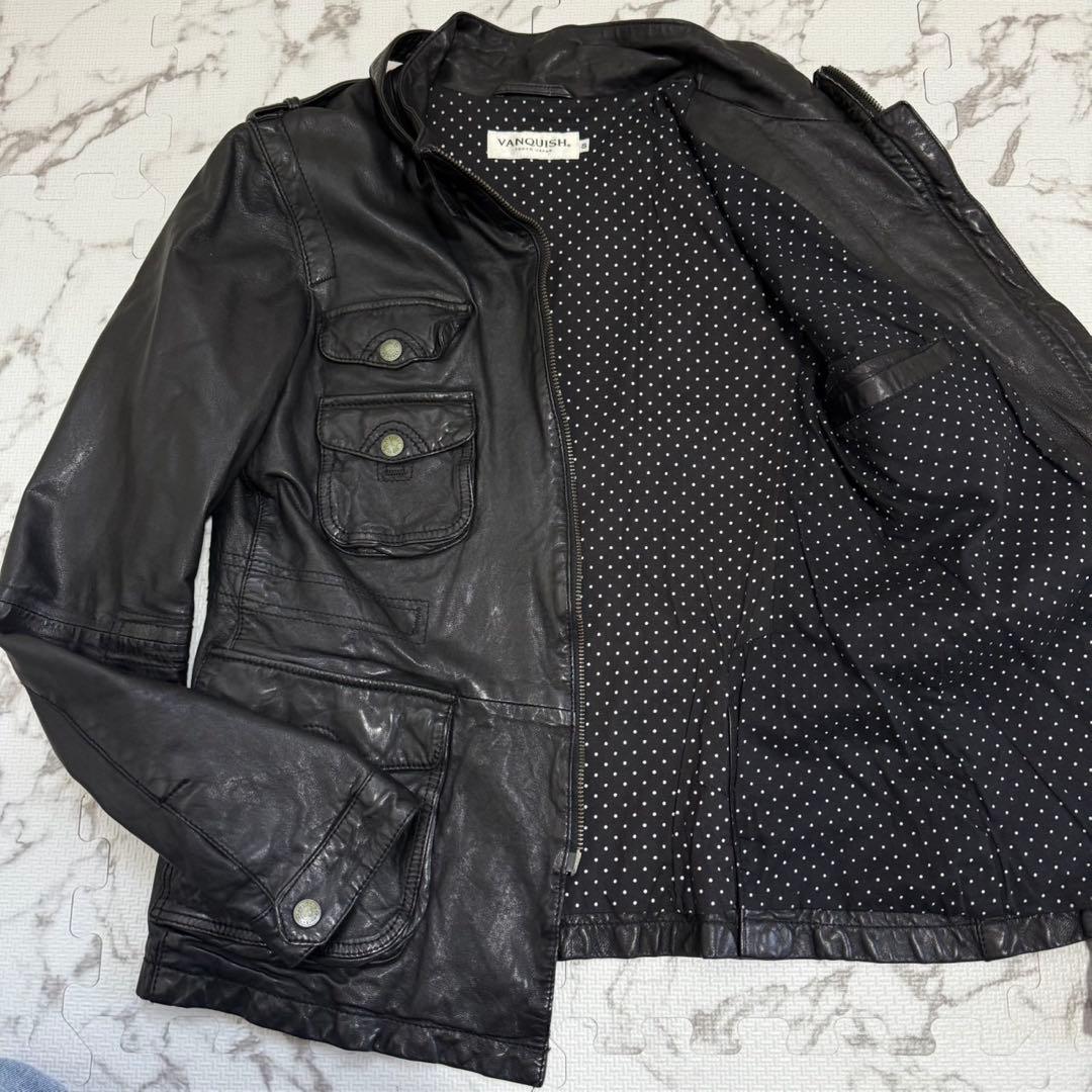 美品✨ VANQUISH レザーシングルライダースジャケット S ブラック
