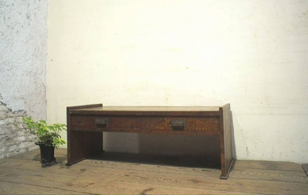 1053 アンティーク　欅の文机　ローテーブル　展示台　引き出し　古家具　レトロ