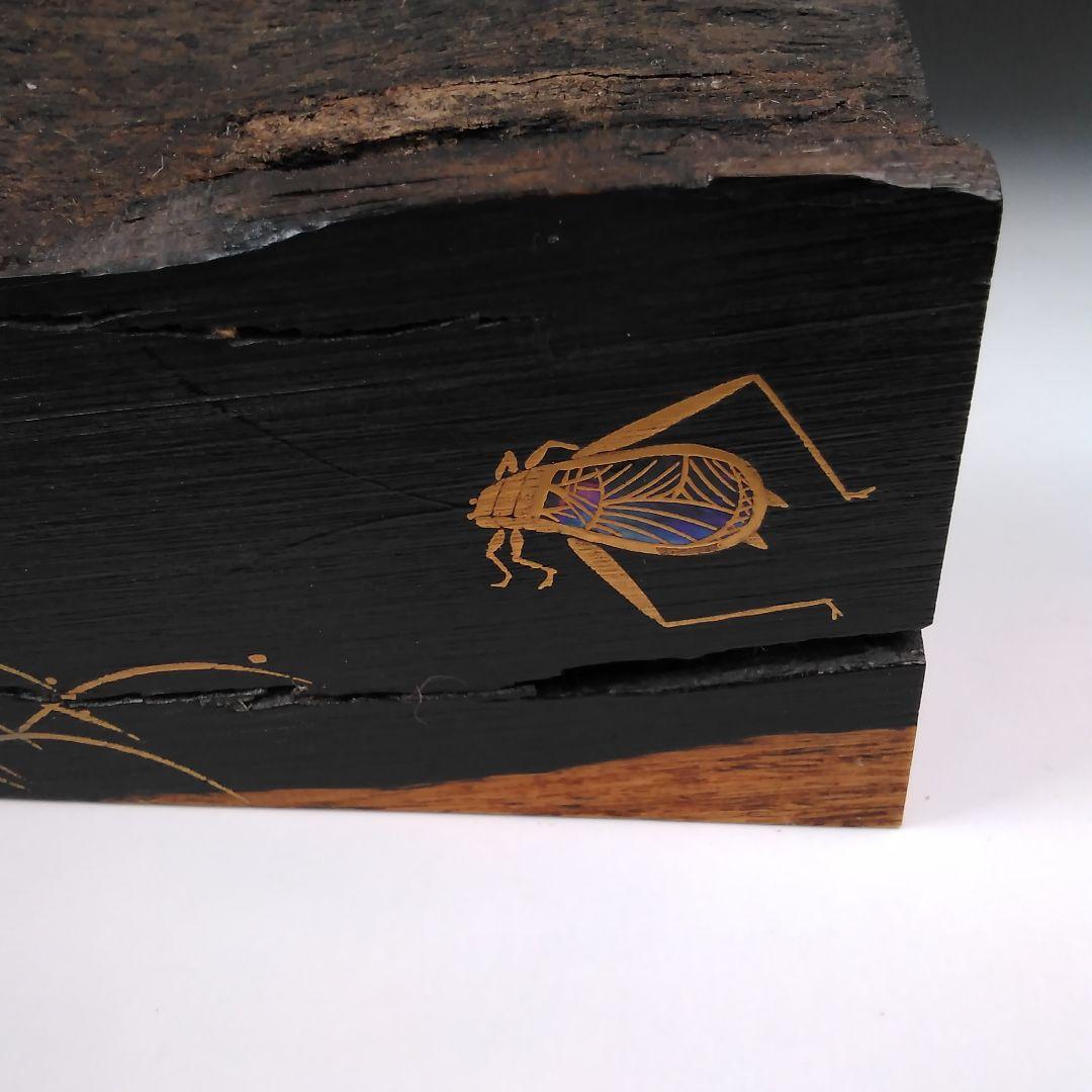 ア107 『蒔絵師　牧田芳祥　作』『黒檀　鈴虫蒔絵　香合　共箱』茶道具