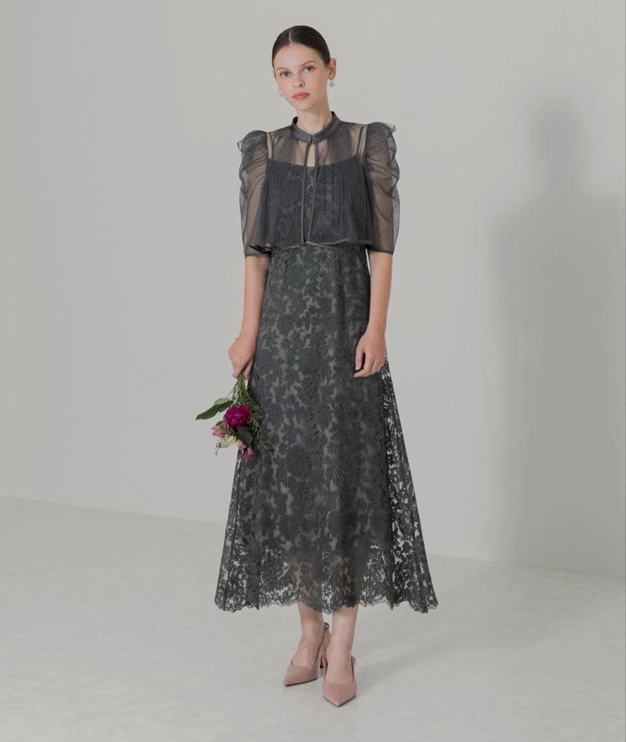 LEJA グレー レース 結婚式 ドレス S