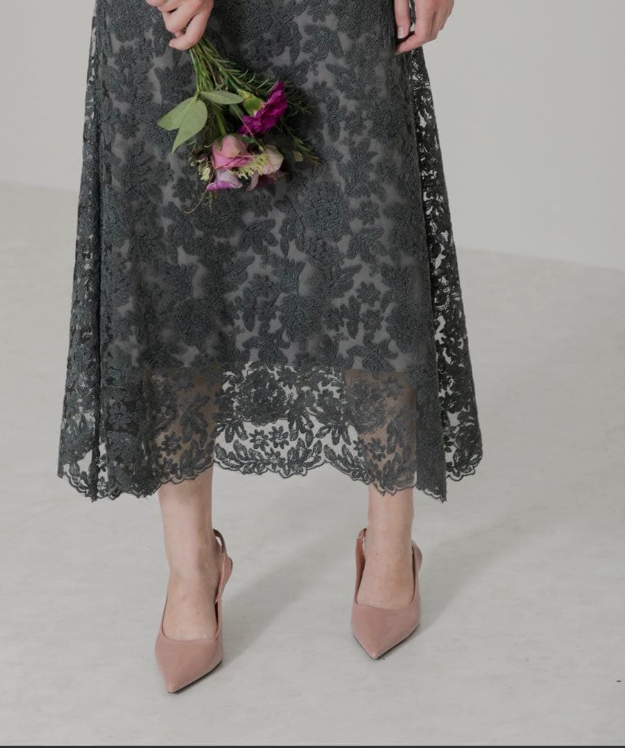 LEJA グレー レース 結婚式 ドレス S