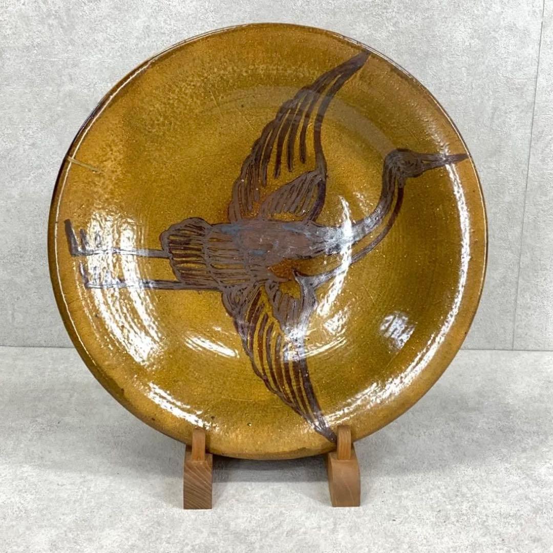 直径 44cm ! 大皿 飾り皿 鶴 飛躍 布志名焼 アンティーク レトロ ①