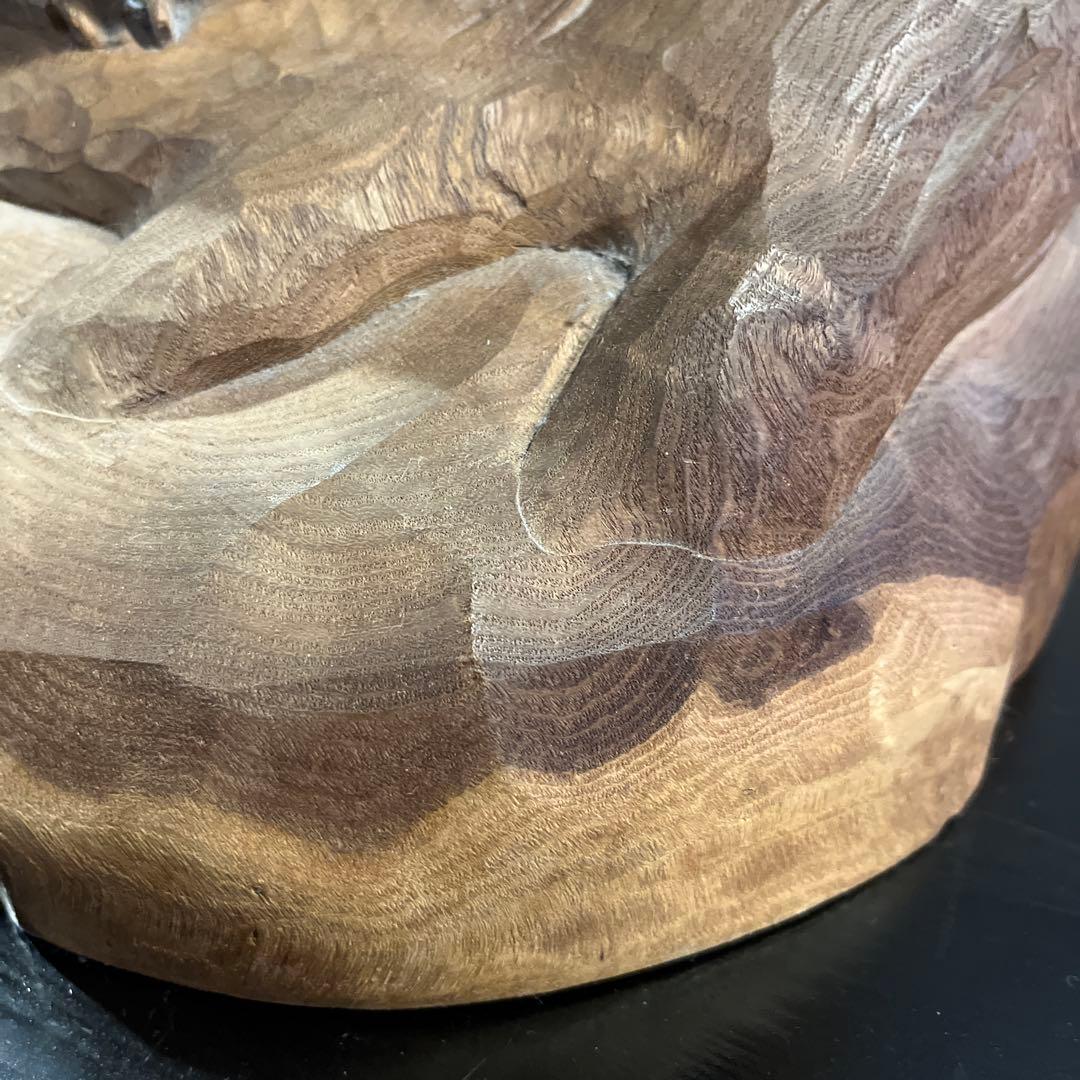 フクロウ 手彫り 在銘 上西捷敏 木彫り 工芸品 彫刻 コレクション　送料無料