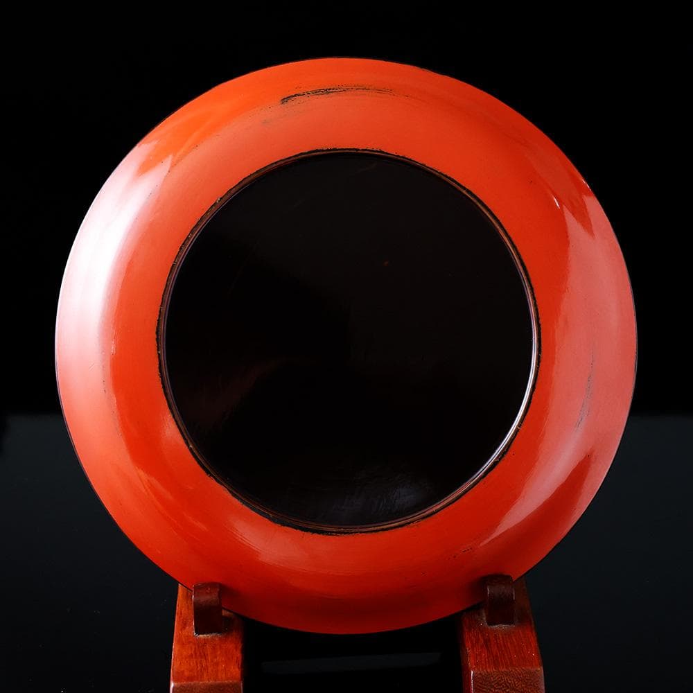 時代年代物 根来塗 丸盆 直径約25cm 時代箱 藍染 根来盆 煎茶盆 木製漆器