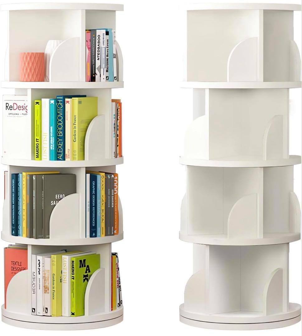本棚 回転式本棚 大容量 直径46CM 漫画絵本棚 ホワイト ４段