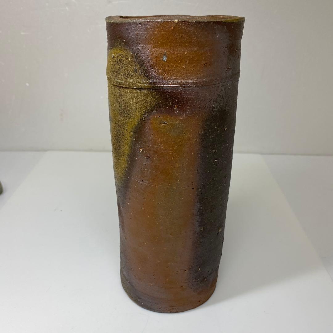 藤原啓　備前筒花入C 共箱　高さ約21.5㎝　タエサ　東さ7-0609②