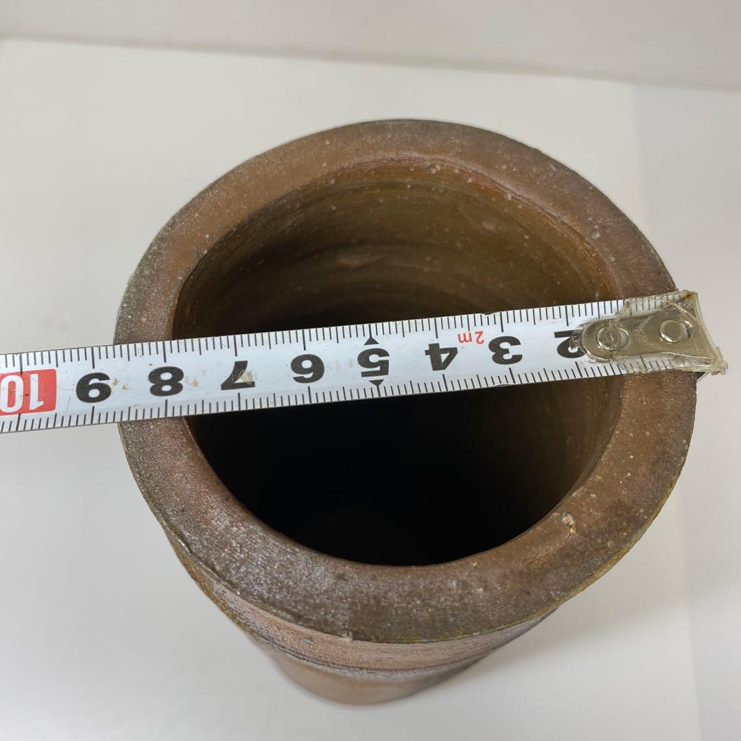 藤原啓　備前筒花入C 共箱　高さ約21.5㎝　タエサ　東さ7-0609②