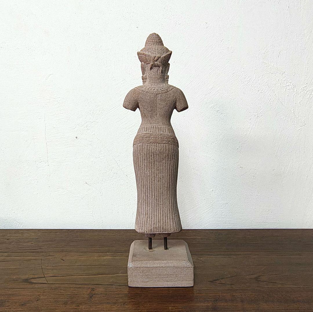 クメール　女神像　砂岩　彫刻　オブジェ　レプリカ　H39cm