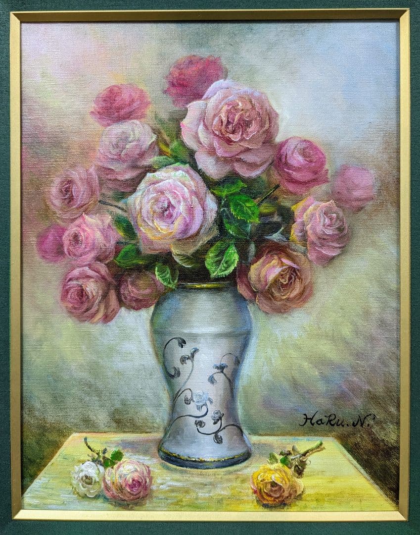 画家haru　油彩画☆F６号★薔薇★　真作、原画、一点物。