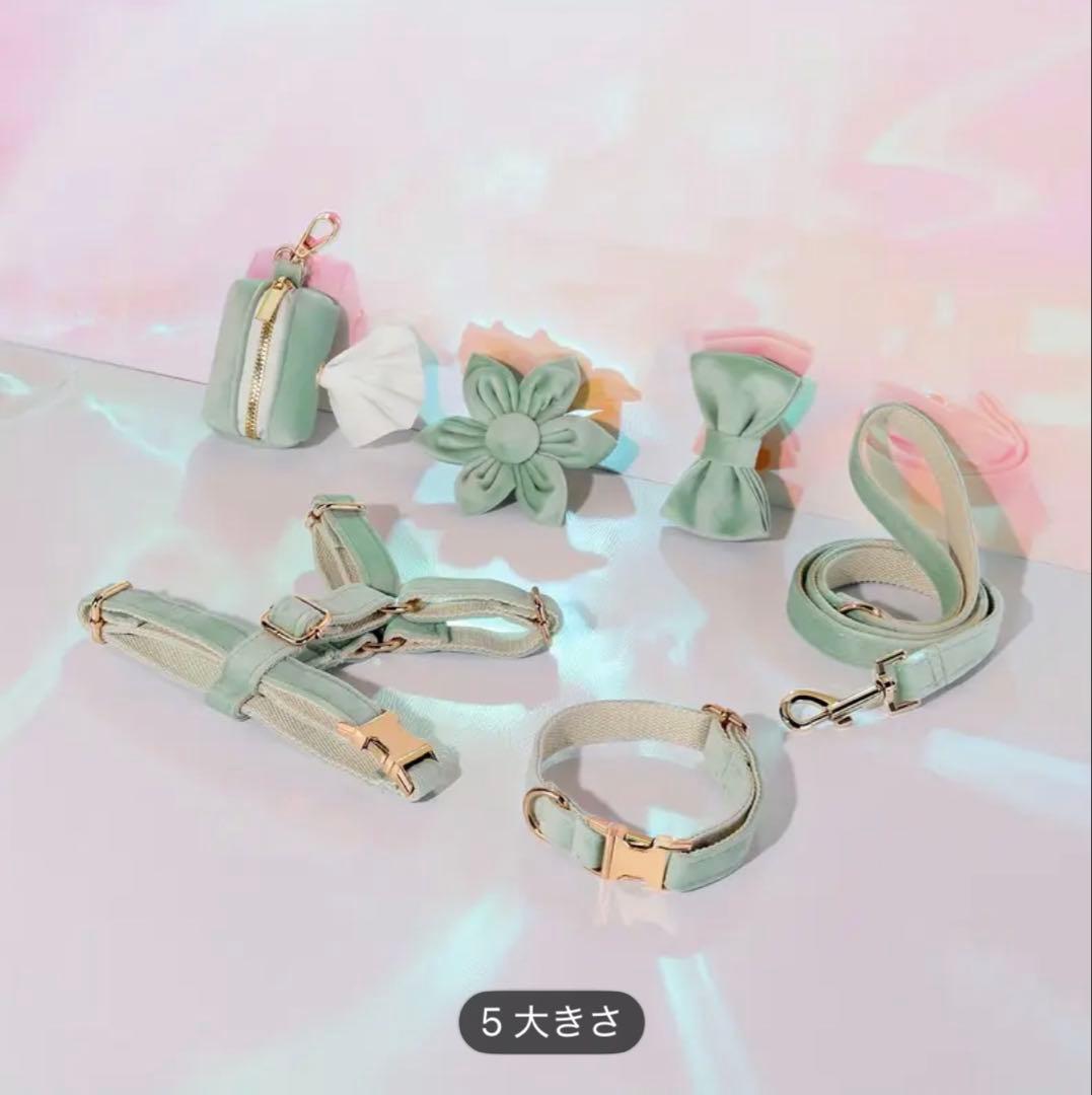 オーダー 名前 ネイム 首輪 ピンク リード ハーネス セット ベルベット