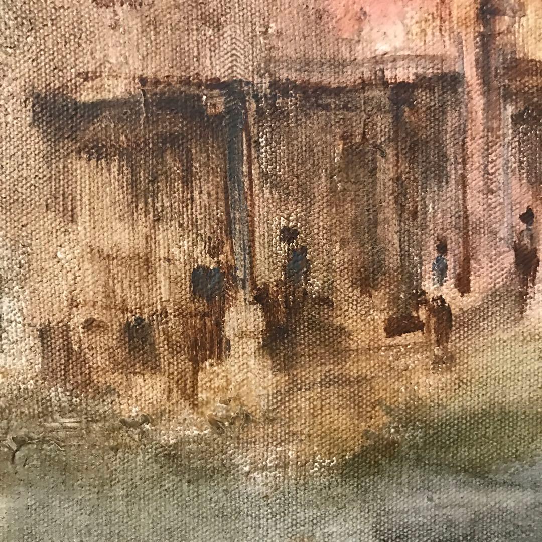 【美術品】サイン入り油絵 ヨーロッパ風景 42×47cm 額縁付き