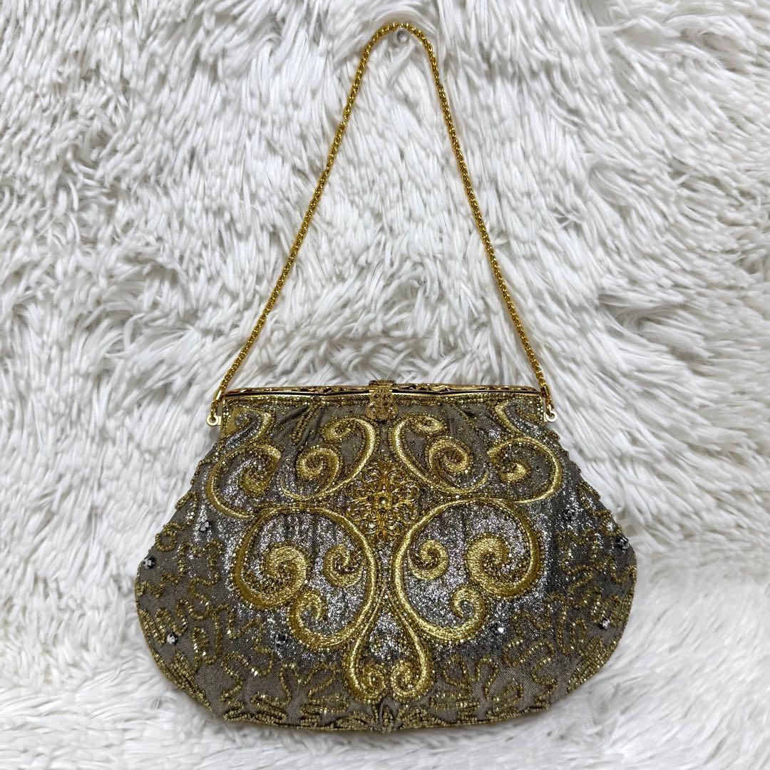 美品 花井幸子 YUKIKO HANAI ビーズ 刺繍 パーティー バッグ 和装