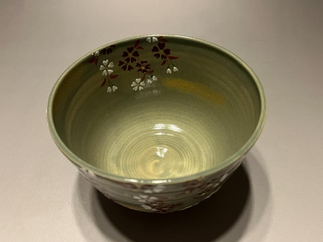 東山深山　紅白しだれ桜　色絵　茶碗　茶道具　他2点