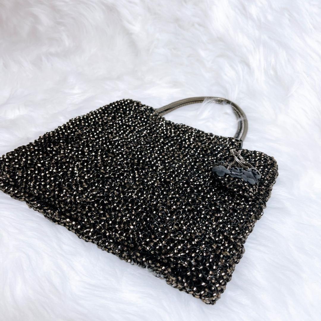 美品　アンテプリマ チャーム付き ワイヤーバッグ スクエア ブラック