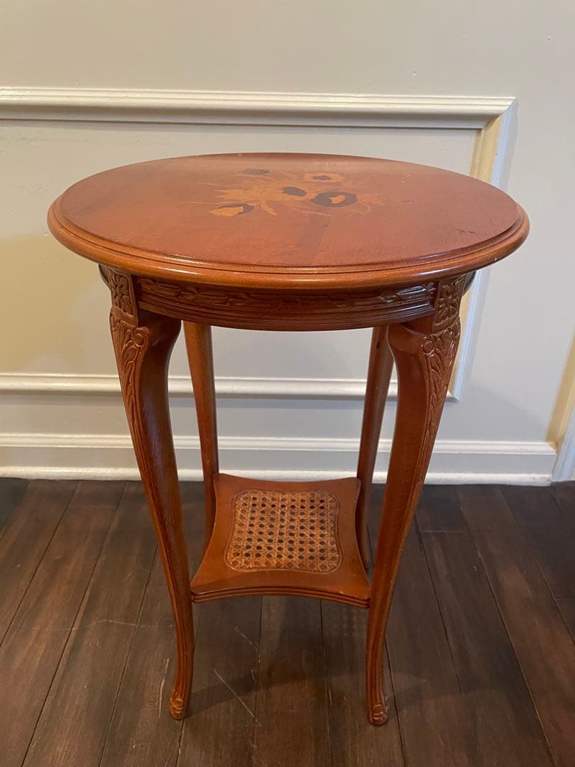 イタリア製　ヴィンテージ　花柄象嵌　サイドテーブル　カフェテーブル　花台　猫脚