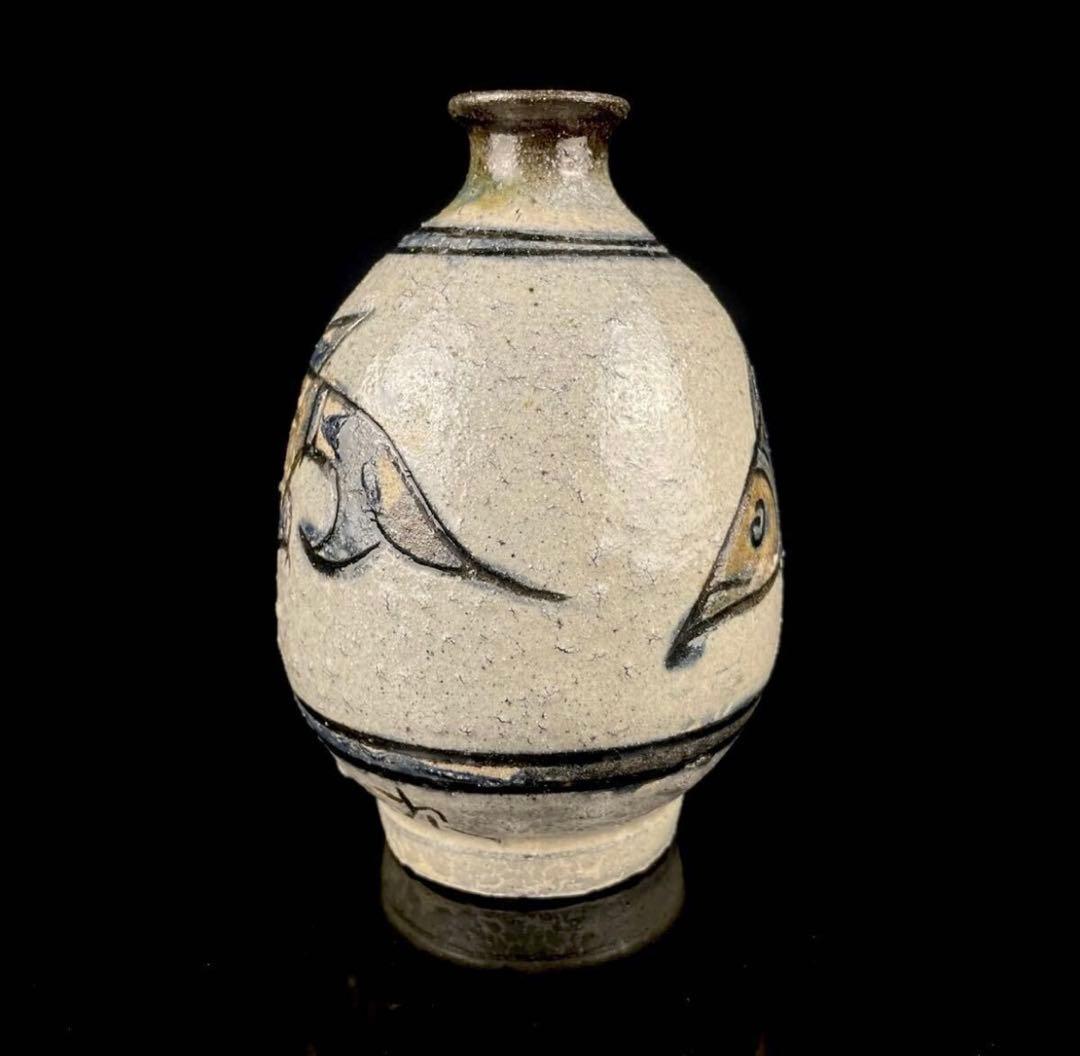 【美品】「凜」人間国宝 金城次郎 壺屋焼 魚文 徳利 酒器 やちむん 琉球