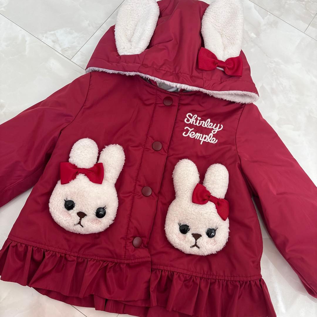 美品♡シャーリーテンプル♡うさぎタフタコート♡赤♡ベビフリ♡うさ耳アウター