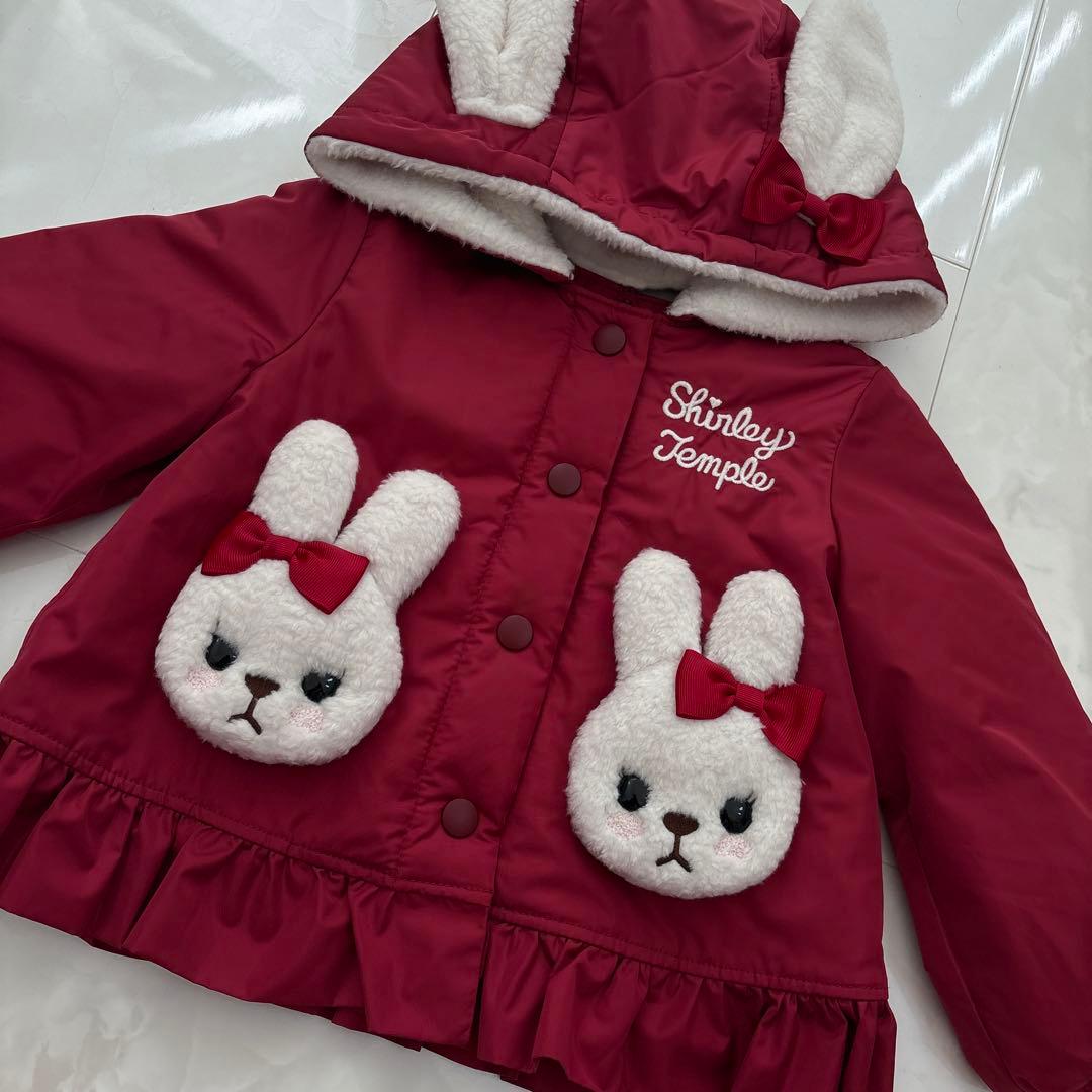 美品♡シャーリーテンプル♡うさぎタフタコート♡赤♡ベビフリ♡うさ耳アウター