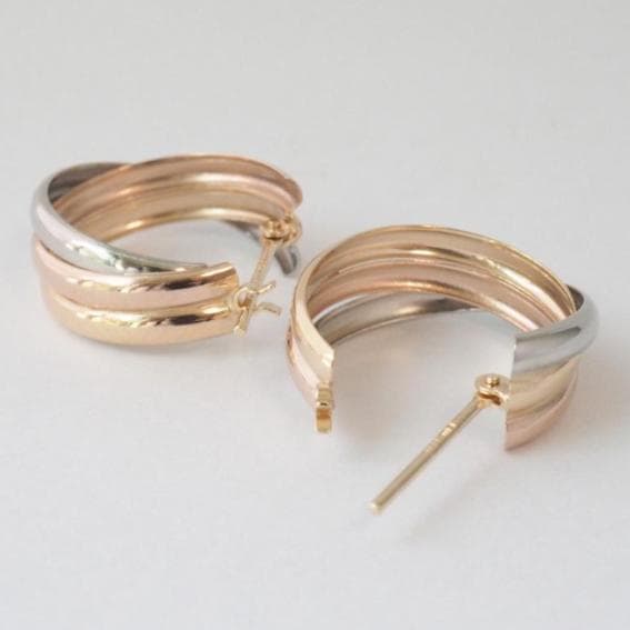 新作＊10金【3連トリニティーカラーピアス 大きめサイズ】PT/YG/PG新品！