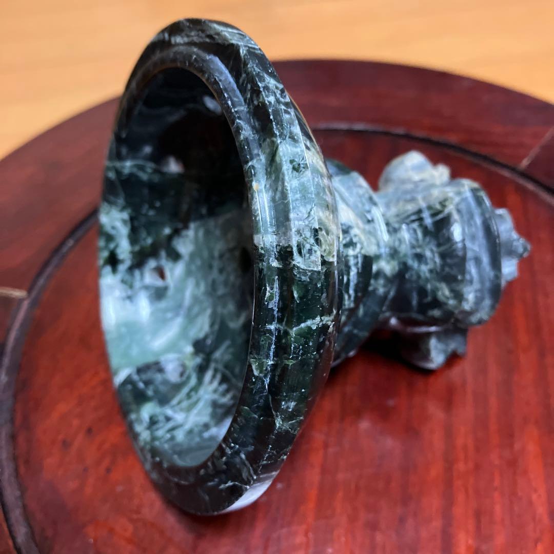三足香炉　蛇紋石　大きめ獅子 象