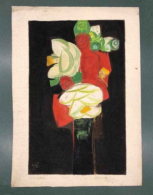 【 香月泰男 椿 】　肉筆油彩　1950年代