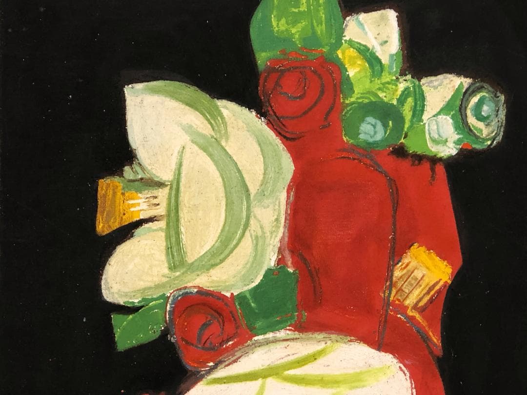 【 香月泰男 椿 】　肉筆油彩　1950年代