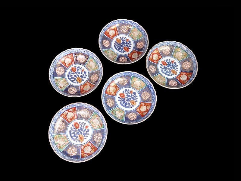 大聖寺伊万里　金襴手　青海波に牡丹の図　４寸皿　５枚　B205AS-CZe