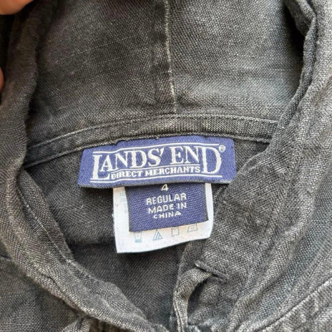 希少 90s LANDS'END シャツパーカー リネンシャツ 麻 ブラック