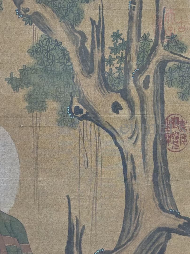 中国古美術 清時代 絹本手描き 呉道作款 羅漢図 三尺 牙軸 古玩 水墨画 掛軸