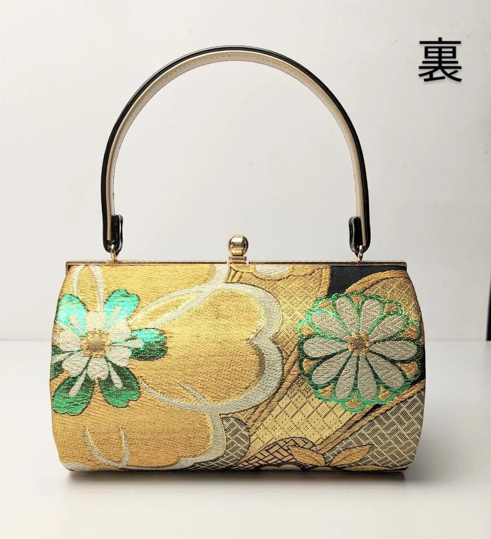 草履バッグセット 振袖 帯地 金 黒 フリーサイズ w48-2