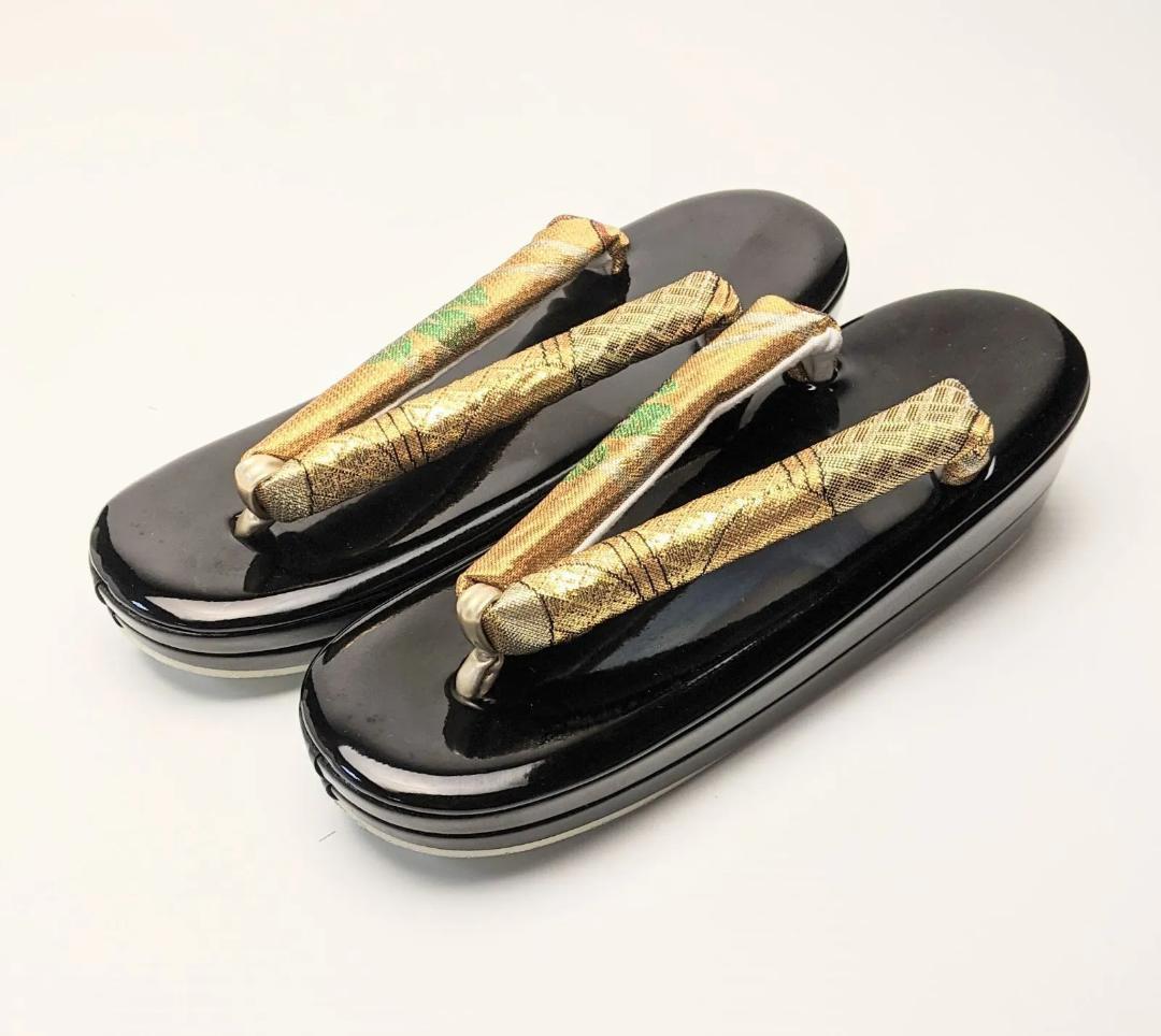 草履バッグセット 振袖 帯地 金 黒 フリーサイズ w48-2